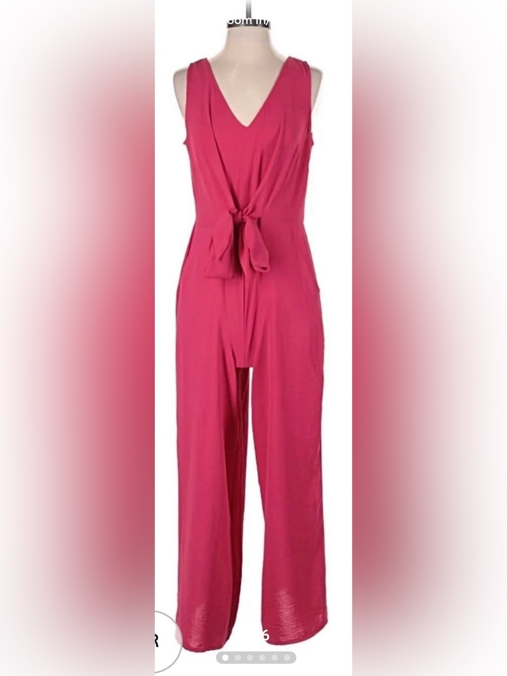 1. STATE Magenta Jumpsuit M Wide Leg V-Neck Bow Waist Pockets
